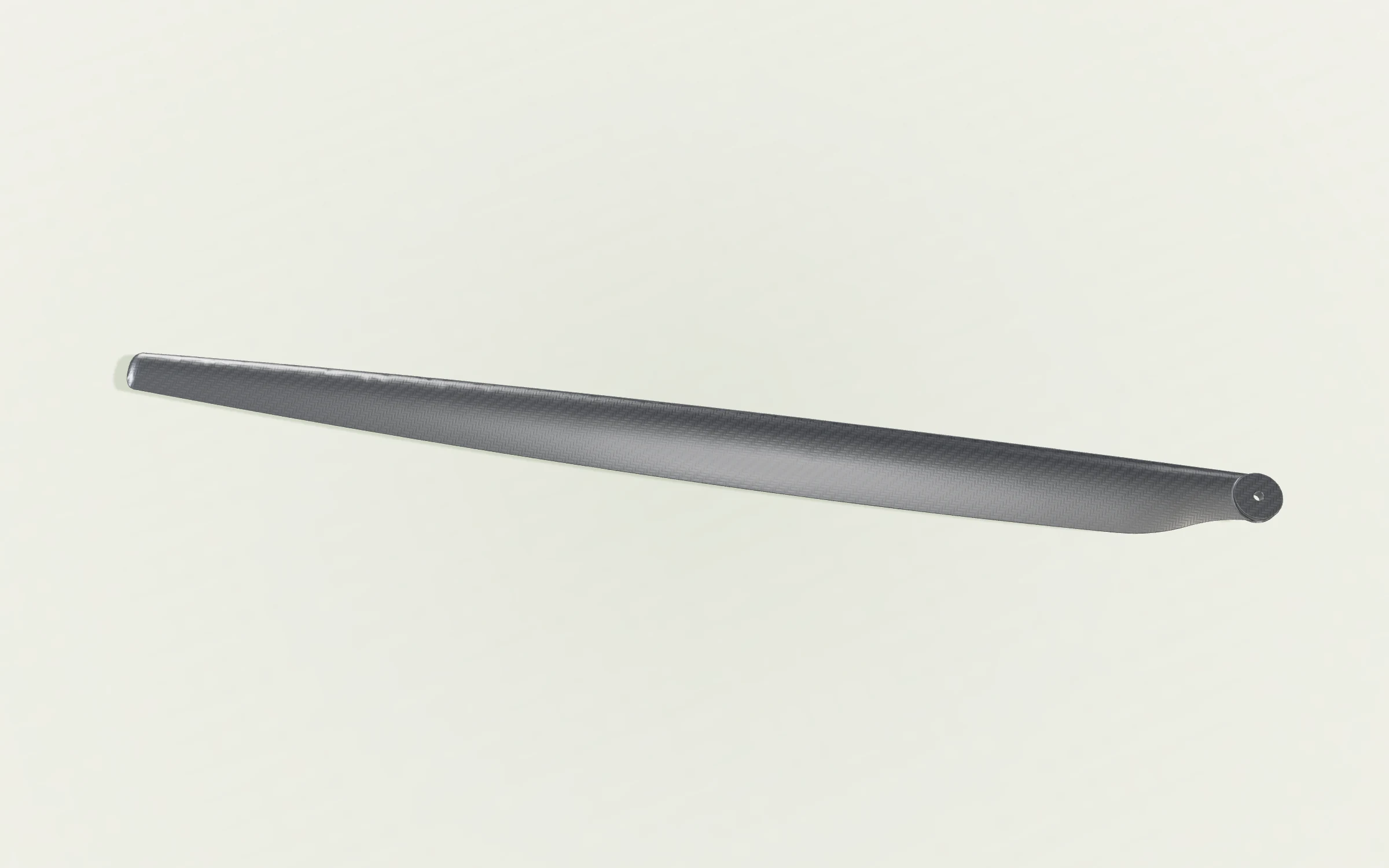 Thin carbon-composite main rotor blade rendered from the aircraft CAD model