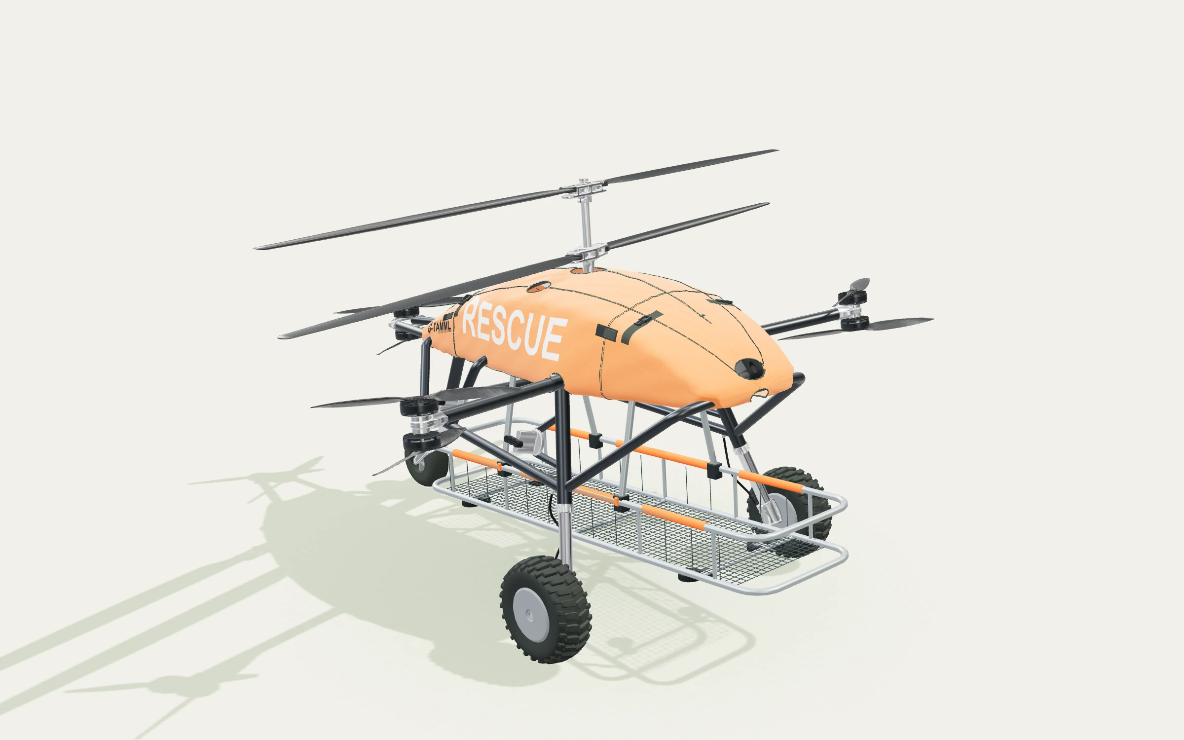 Orange TAMML rescue configuration with a stretcher